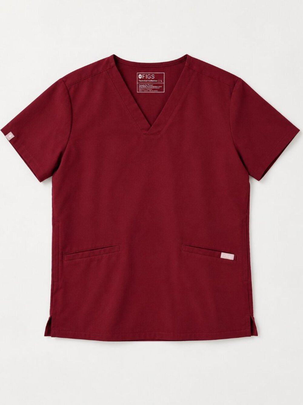 Figs Catarina Scrub Top V Neck Burgundy Red Women's Large
